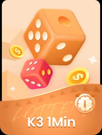 maan win lobby tile labelled K3 1Min, showing an orange die and a red die with gold coins and a one-minute timer icon