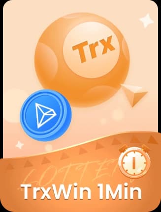maan win lobby tile for TRX WinGo labelled TrxWin 1Min, showing an orange ball marked Trx, a blue TRON coin and a one-minute timer icon