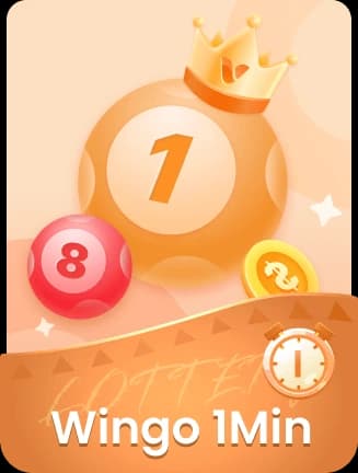 maan win lobby tile labelled Wingo 1Min, showing an orange ball numbered 1 with a crown, a red ball numbered 8, a gold coin and a one-minute timer icon